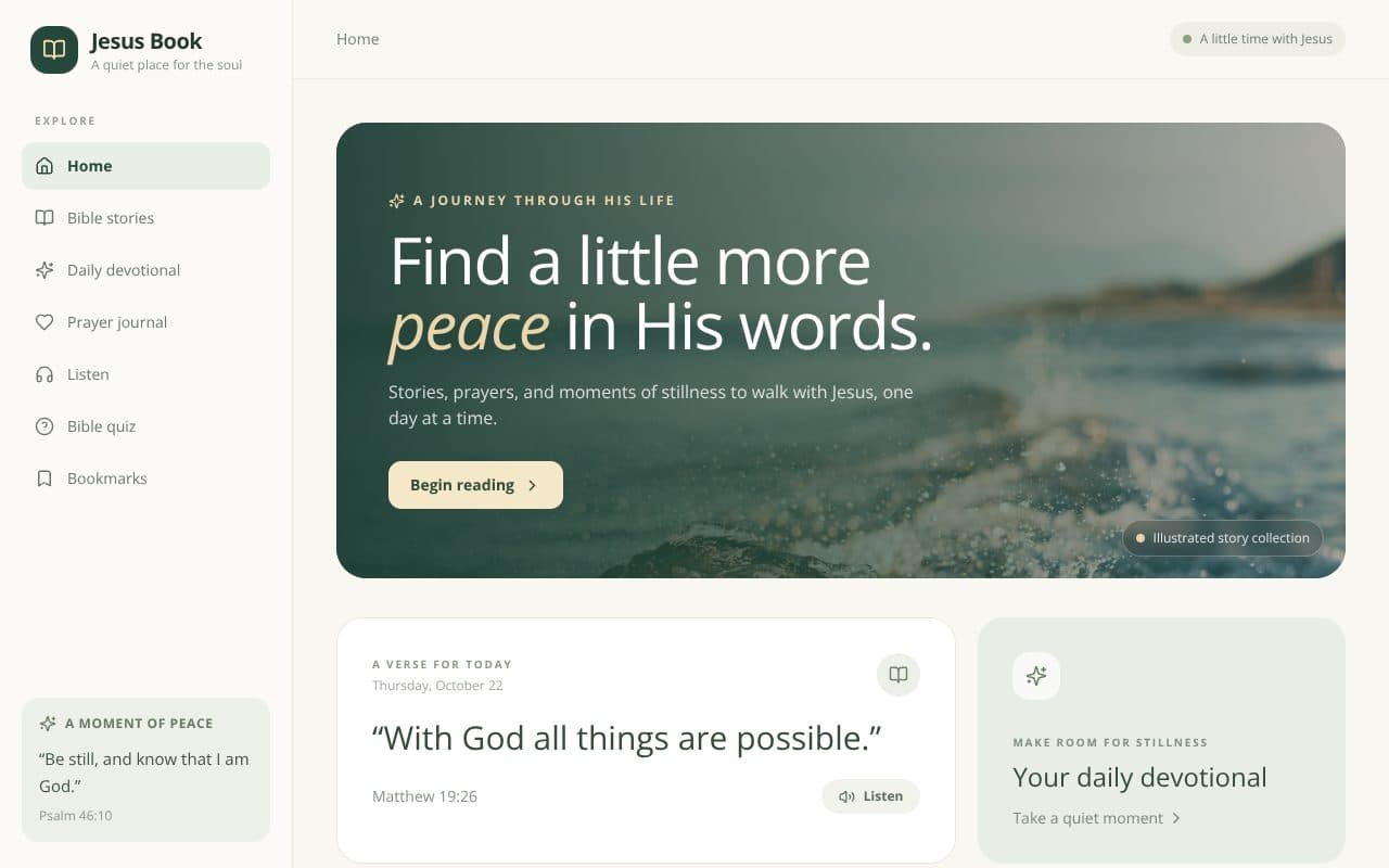 Build a beautiful Jesus Book app with, Web App preview